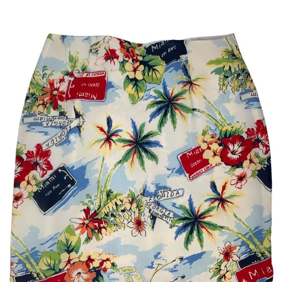 Harold's Miami Theme Hawaiian Silk Skirt 10 Palm Tree Knee Length Florida Beach - Picture 7 of 13